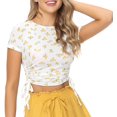 thumbnail image 2 of HTOOQ Ribbed Crop Top for Women Summer Ruched Crop Tops with Drawstring Scoop Neck T Shirts for Women, 2 of 7