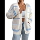 thumbnail image 1 of Suéter Cárdigan Extragrande con Hombros Caídos y Rayas de Colores para Mujer, Abierto Al Frente Azul XL, 1 of 9