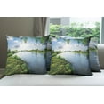 thumbnail image 6 of Ambesonne Nature Throw Pillow Cover 4 Pack, Calm River in Summer, 24", Fern Green Sky Blue, 6 of 7