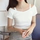 thumbnail image 5 of Camiseta sexy de verano para mujer, negra, con tirantes en forma de L, manga corta, cuello de una palabra, top moderno, estilo casual cómodo, tejido de poliéster, 5 of 5