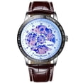 thumbnail image 1 of Reloj NARY para hombre con movimiento mecánico, pantalla analógica, esfera redonda y correa de cuero (marrón, azul y blanco), 1 of 1