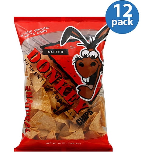Donkey Chips Salted Authentic Tortilla Chips, 14 oz, (Pack of 12)