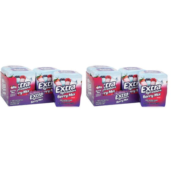 EXTRA Refreshers BERRY MIX Sugar Free Chewing Gum Bulk, 40 Pieces Per Gum Bottle 320 Pieces Total (Pack of 8)