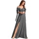 thumbnail image 1 of Vestidos de dama de honor de gasa con cuello en V y tirantes finos personalizados, vestidos formales de dama de honor fruncidos con hombros descubiertos y mangas, 1 of 5