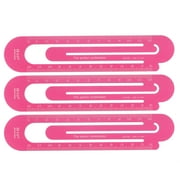 Straight Ruler 12cm Metric Paper Clip Design Bookmark Measuring Tool, Hot Pink, 3 Pieces