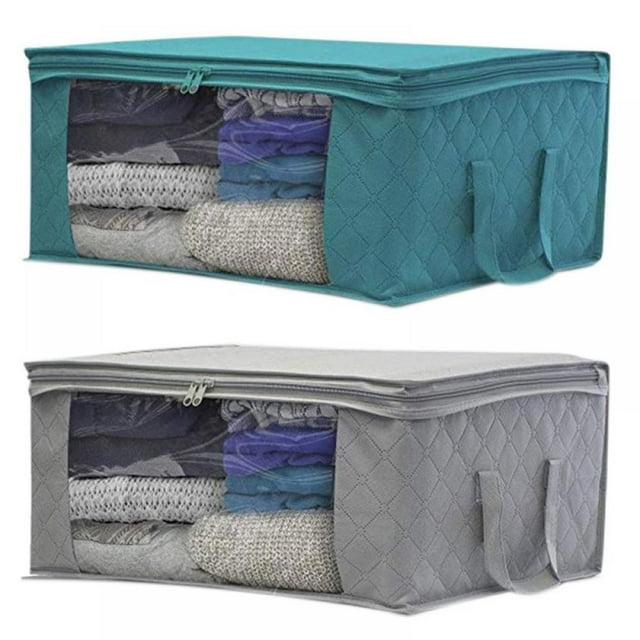 Greyghost Foldable Large Capacity Clothes Storage Bag Organizer with Reinforced Handle Sturdy Zipper, Thick Fabric, for Blankets, Bedding, Sweaters, Clear Window, Dust-proof
