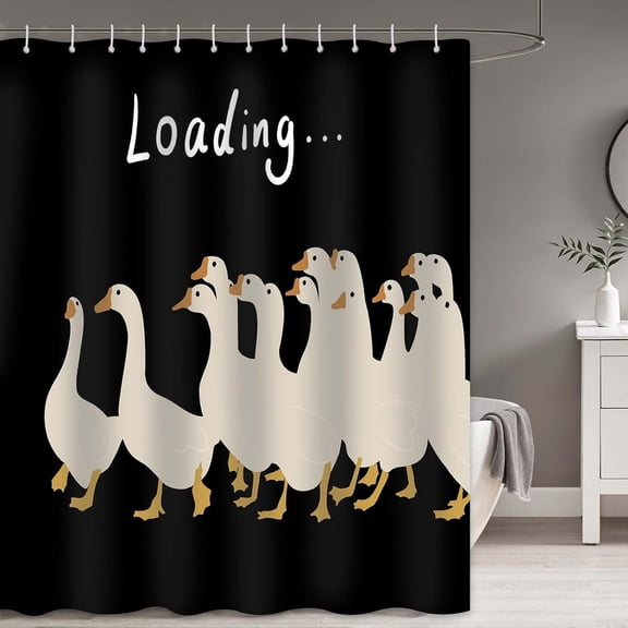 Duck Shower Curtain, Funny Shower Curtain, Cartoon Animal Shower Curtain Game Theme Cute Ducks and Geese, Cool Teen Kids'' Bathroom Decor Set with 12 Hooks 72x72 Inches