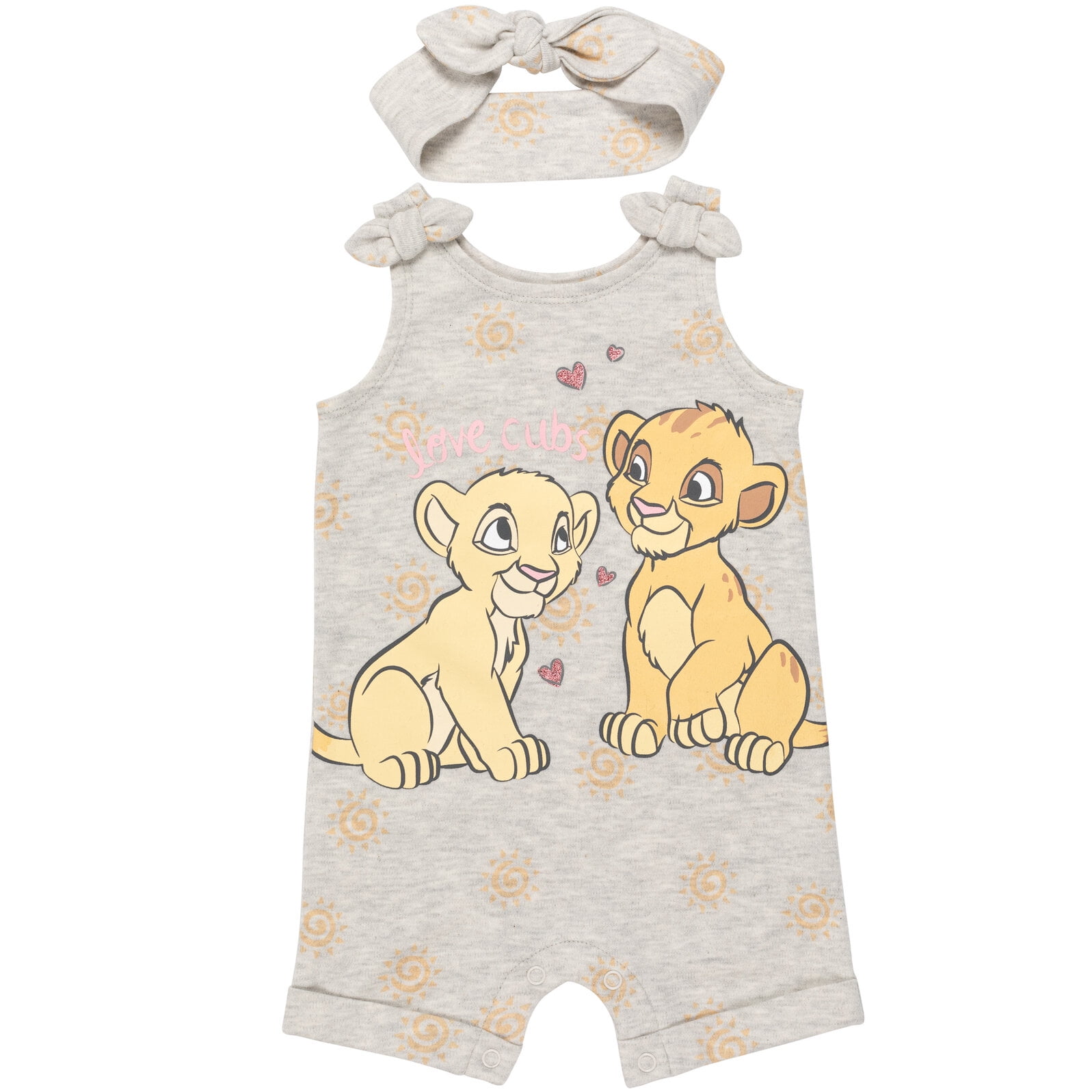 Disney Lion King Baby Girls' Sleeveless Romper and Headband Set Simba Nala Oatmeal