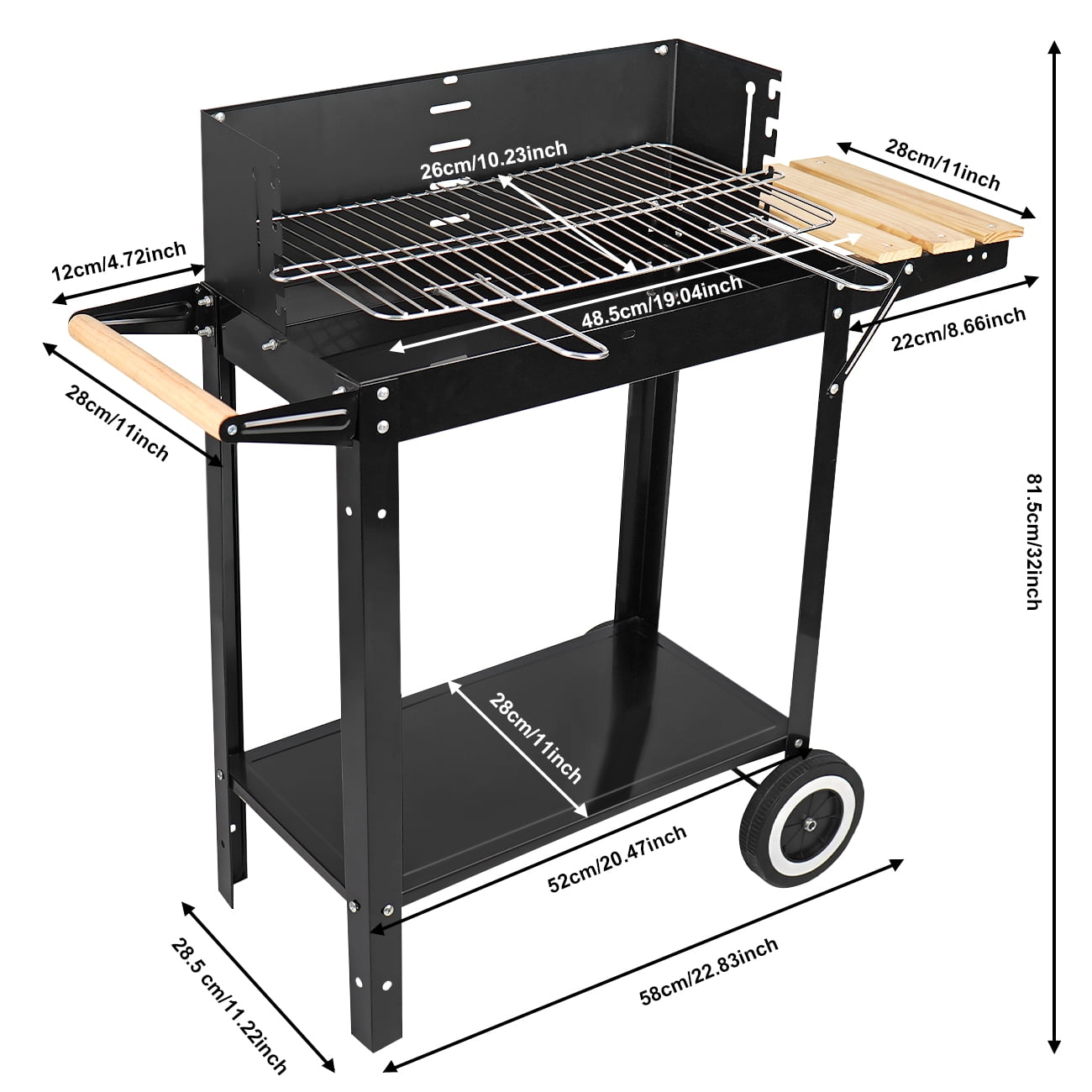Linsen-outdoors Stainless Steel Charcoal Grill with Wheels - Heavy-Duty Roller Cart & Handles for Easy Moving, Portable Outdoor BBQ Grill Perfect for Backyard and Patio