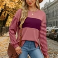 thumbnail image 2 of Olyvenn Stylish Long Sleeve Spring Tops Oversized Trendy Round Crew Neck Casual Color Block Womens Shirts Blouses Pink 16-18, 2 of 9
