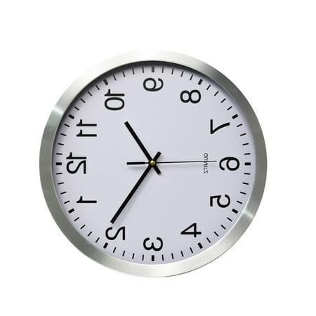 HONMEET Simple White Wall Clock Stainless Steel Frame PVC Hanging Clock for Living Room Home Office Decor