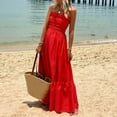 thumbnail image 2 of Wycnly Dresses for Women 2025 Summer Beach Boho Elastic Waist Flowy Ruffle Swing Strapless Long Sundress Solid Sleeveless Tube Top Maxi Formal Dresses for Women Red s, 2 of 7