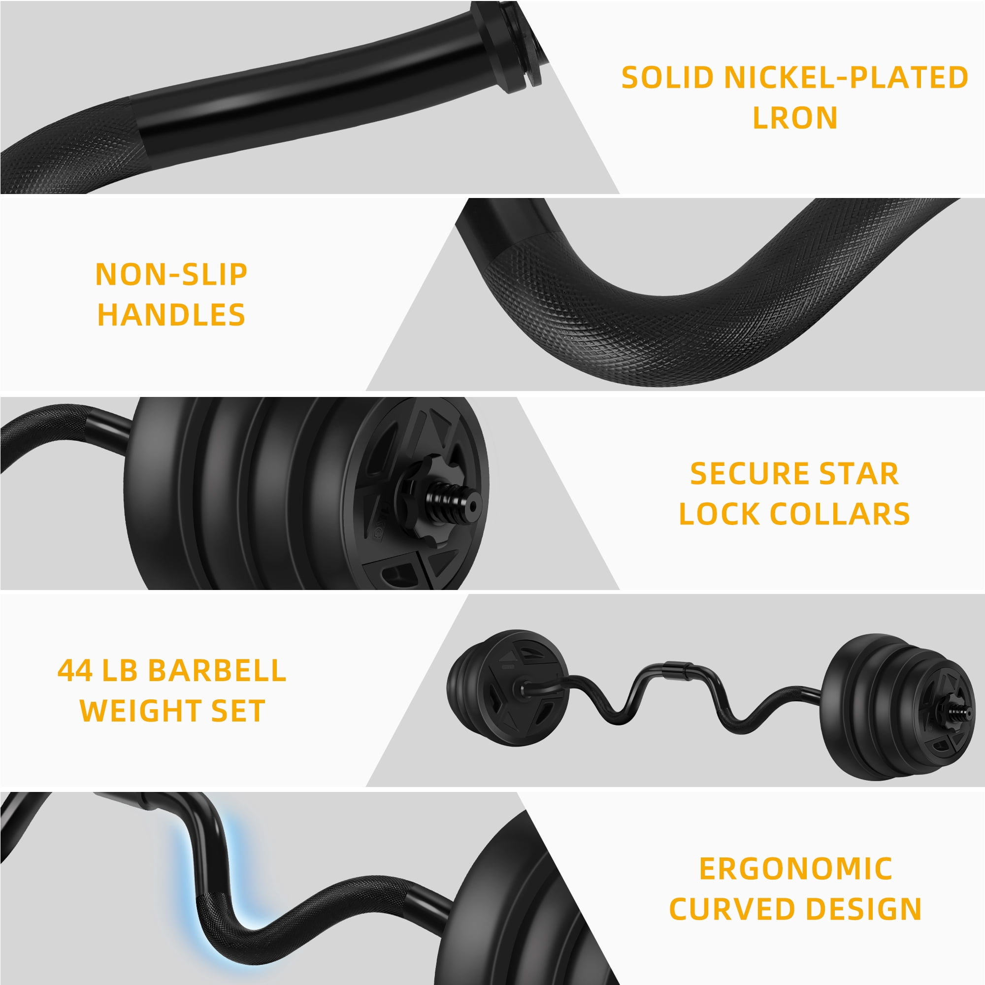ARVAKOR 55LB Olympic Barbell Weight Set with 48 Inch Curl Bar for Home Gym, Black