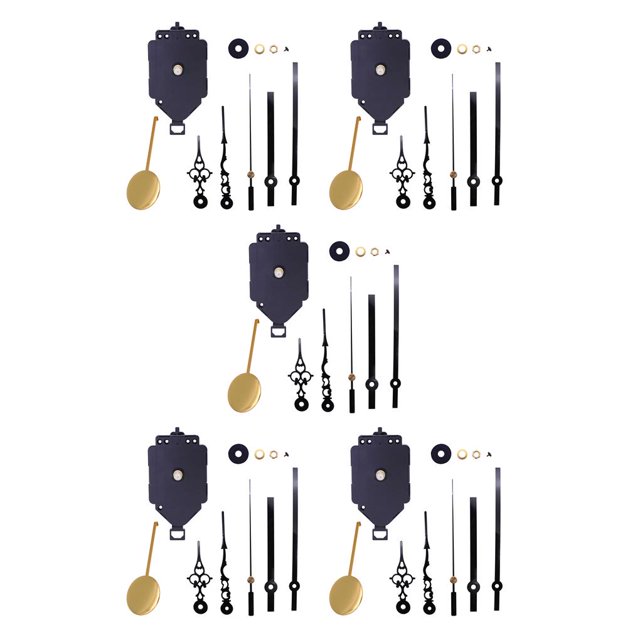 QualitChoice 11 Pieces Wall Clock Movement Pendulum Type Plastic Mute Metal Hook Stable Quartz Repair Shaft Clock Accessories Black 5Set