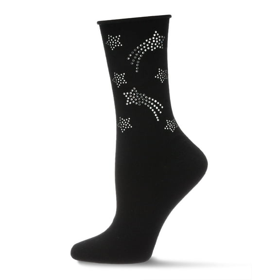 MeMoi Women's Shooting Star Fashion Cotton Blend Crew Sock - Womens - Female, 9-11, Black