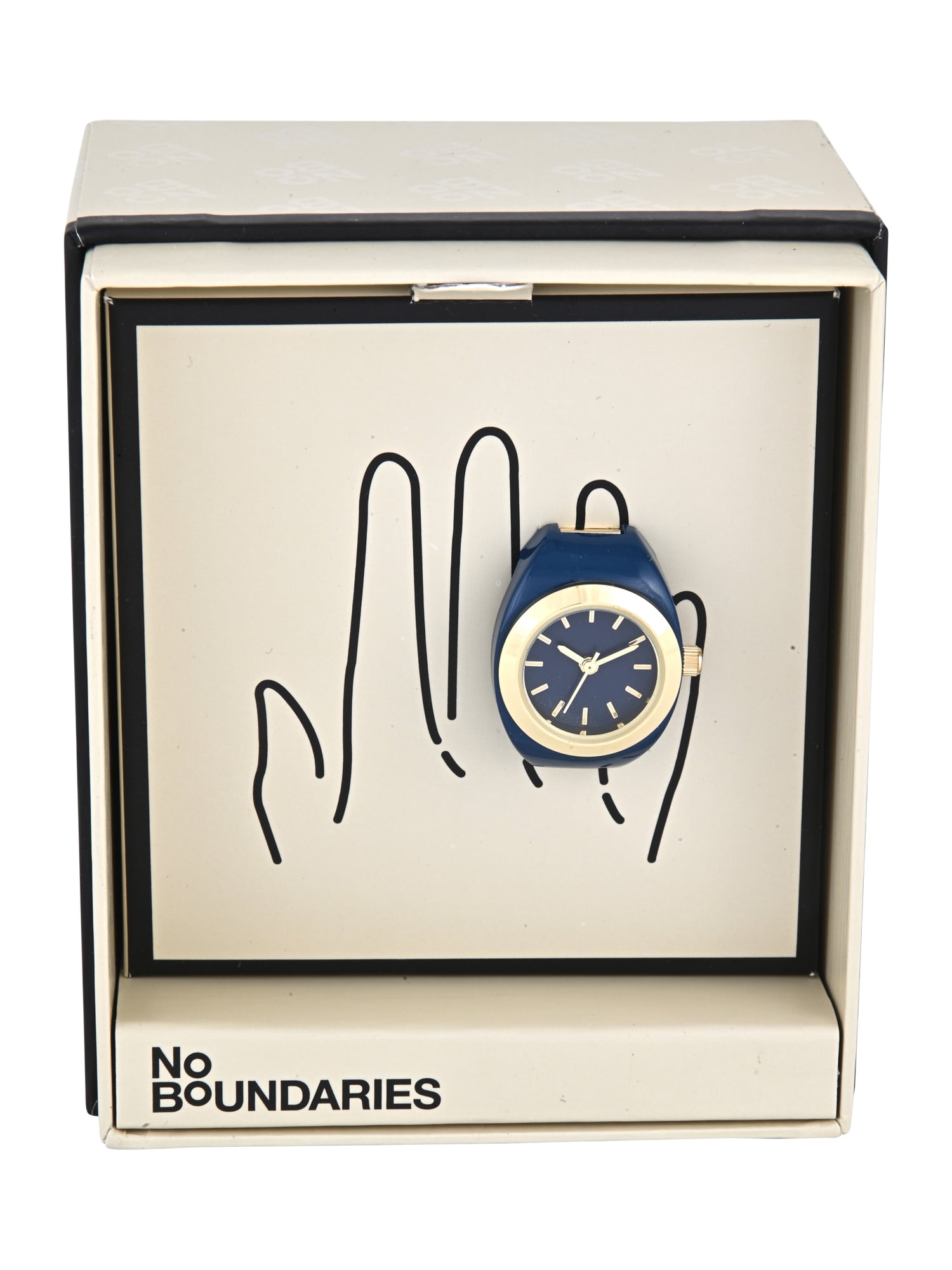 No Boundaries Adult Female Blue Enamel Round Case Ring Watch with Gold Bezel.