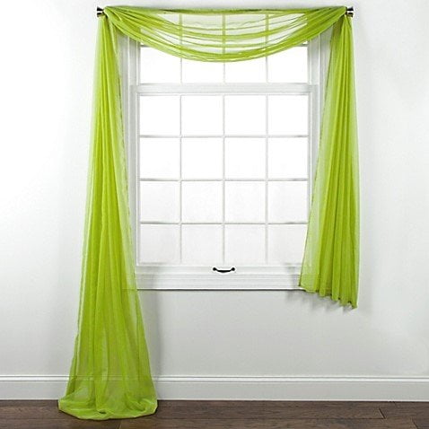 2 LIME GREEN SCARF SHEER VOILE WINDOW TREATMENT CURTAIN DRAPES VALANCE 