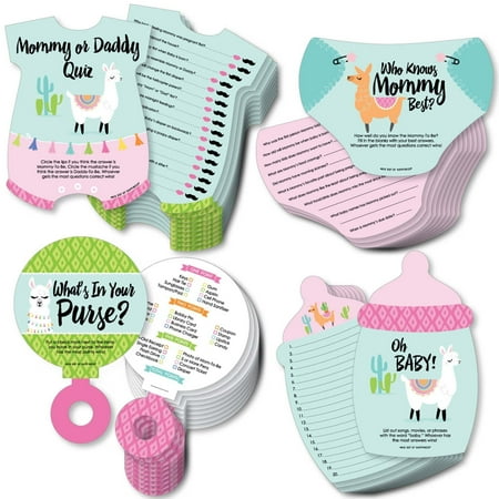 Big Dot of Happiness Whole Llama Fun - 4 Llama Fiesta Baby Shower Games - 10 Cards Each - Gamerific Bundle