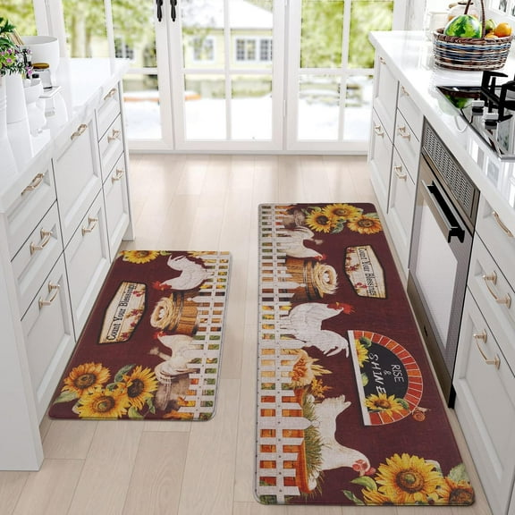 Farmhouse Kitchen Mats Sets 2 Piece, Rooster Kitchen Rugs and Mats Non Skid Washable, Kitchen Floor Mats Cushioned Anti Fatigue, Floor Comfort Mats for Home & Office, 18'''' x 48''''   18'''' x 30''''
