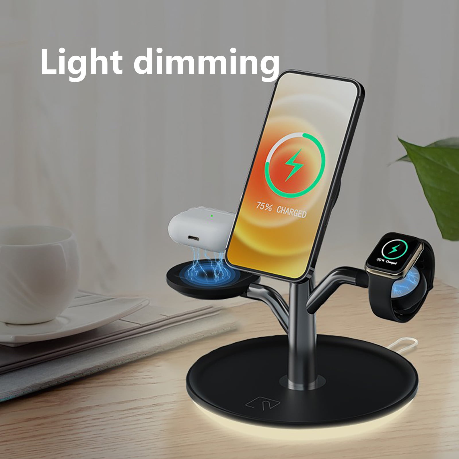 Oggfader Wireless Charger Stand Magnetic Bracket Wireless Charging Tray Suitable For Ios Phone Watch Headphones 3 in 1 Adjust Wireless Charger Black