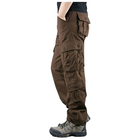 hoksml Men's Big and Tall Washed Casual Cargo Pants Multi-Pocket Work Pants Solid Outdoor Casual Pants S-5XL