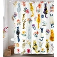 thumbnail image 3 of Cute Cat Shower Curtain for Kids, Retro White Floral Shower Curtain Set for Bathroom, Colorful Funny Kitty Animal Fabric Shower Curtain Restroom Bathtub Decor Accessories with Hooks 72X 75 inch, 3 of 5