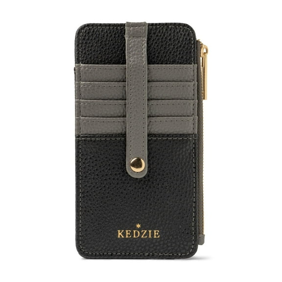 Kedzie Essentials Only Zippered Wallet Vegan Leather Card Holder Exterior ID Window, Black (Women's)