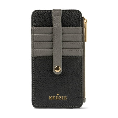 Kedzie Essentials Only Zippered Wallet Vegan Leather Card Holder Exterior ID Window, Black (Women's)