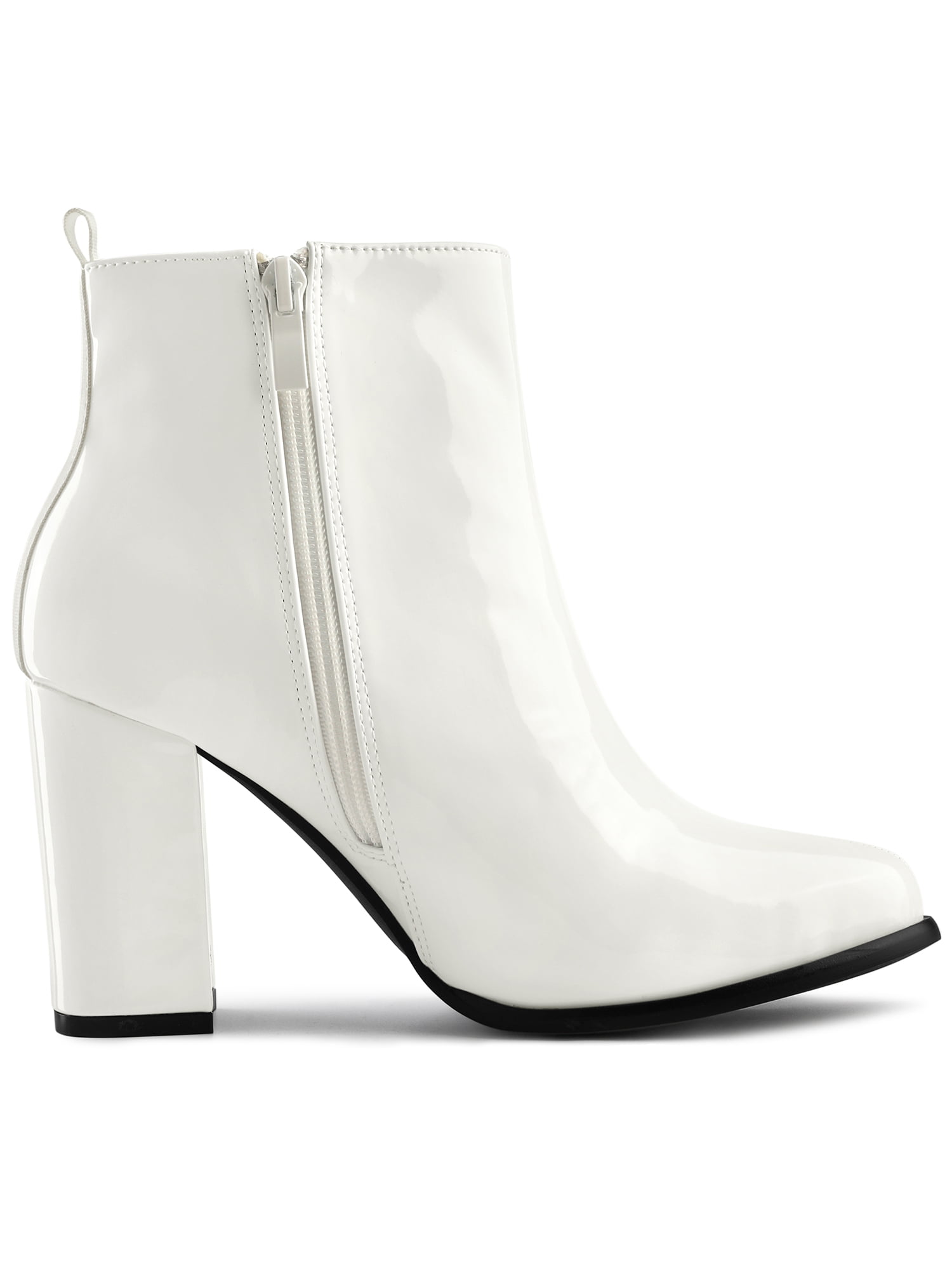 Amazon.com | JustFab Rosamund Block Heeled Booties for Women - White Ankle  Boots, Faux Leather High Heel Booties, White Boots for Women, Womens Boots, Chunky  Heeled Boots | Ankle & Bootie
