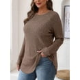 thumbnail image 2 of Long Sleeve Shirts for Women Tunic Tops for Women Loose Fit Dressy Crew Neck Pullover Basic Sweaters for Women Khaki M, 2 of 5