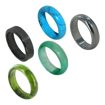 Moss Agate Gemstone Ring Gem Avenue Hematite Turquoise Soapstone Agate Gemstone Band Set with Assorted Ring Sizes 5.5 to 8.5 ()