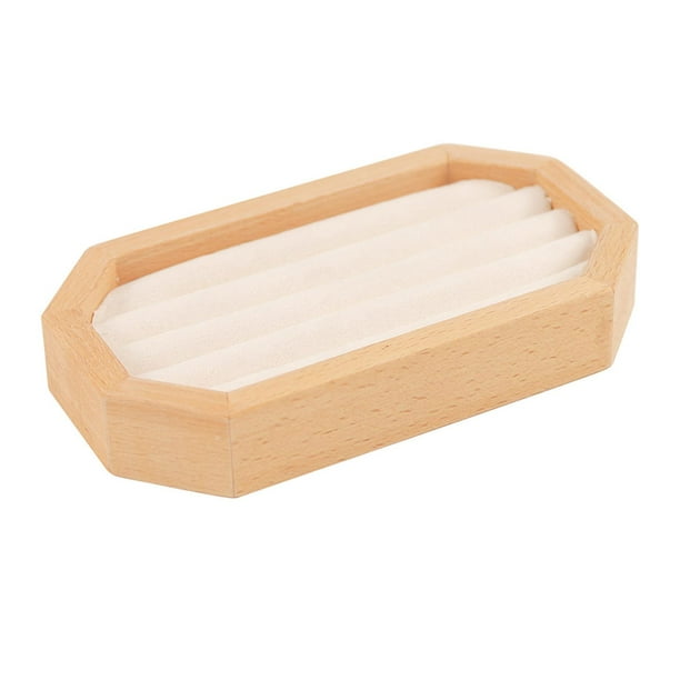 Organizador de joyas con soporte de madera, caja de almacenamiento, vitrina con bandeja de almacenamiento con ranuras para S