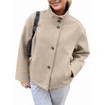 thumbnail image 2 of Women Crop Pea Coat Winter Loose Casual Short Jacket Outwear Khaki S, 2 of 7