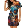 thumbnail image 2 of Naloa Colorful Floral Skull A Print Women Nightgowns,Womens Loungewear,Short Sleeve Sleepwear,Comfy Ladies Nightdress, 2 of 6