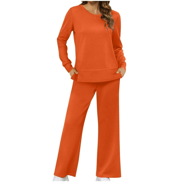 Timdgard 2 Piece Sets for Women Long Sleeve Crewneck Straight Leg Pants Sweatsuits Loose Athletic Fall Outfits