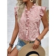 thumbnail image 4 of Women'S Tank Pullover Ruffle Jacquard Short Sleeve Blouse Elegant Casual Summer Top Pink M, 4 of 9