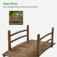 thumbnail image 5 of VINGLI 4 ft Garden Bridge, Arch Walkway Wooden Bridge with Safety Rails Carbonized Finished, Decorative Landscaping Footbridge for Koi Pond, Dry Creek Bed, Garden Pathway or Rustic Wedding Decor, 5 of 18