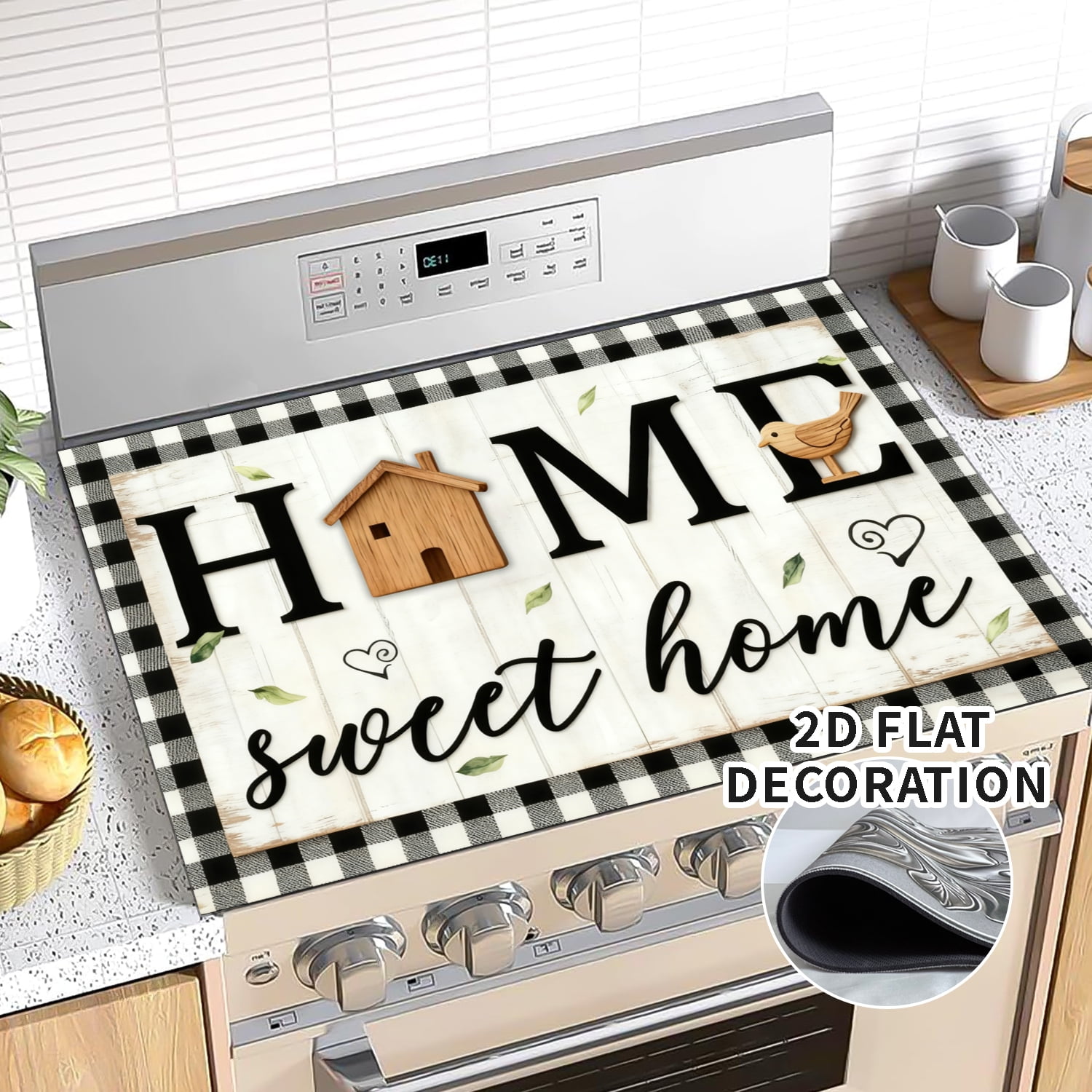 Stove Cover, Sweet Home Stove Top Covers for Electric Stove, 20''X28'' White Heat Resist Kitchen Glass Stove Protector Mat Farmhouse Decor Gas Stove Pad Induction Cooktop Ceramic Mat