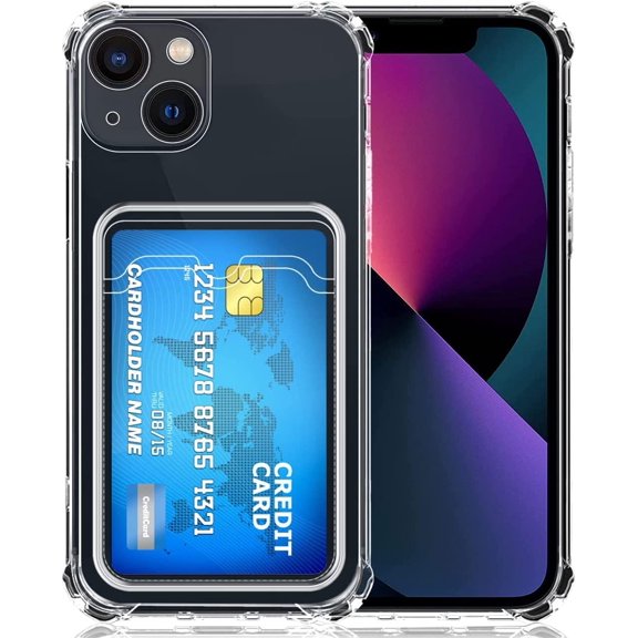 Compatible with iPhone 14 Plus case with Card Holder, Clear Card Slot case, Ultra-Thin, Soft, Shockproof, Credit Card Protective Cover for iPhone 14 Plus