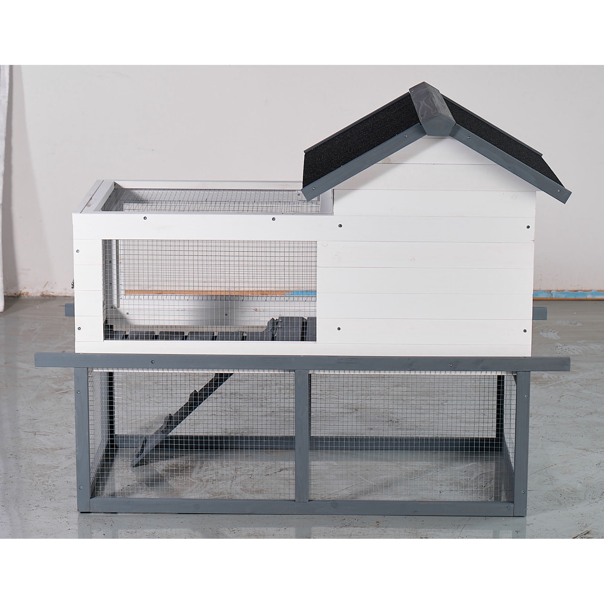 53 Inch 2-Tier Wooden Outdoor/Indoor Waterproof Chicken Coop and Rabbit Hutch Complete with A Roof, Stairs,A Removable Cleaning Tray,Suitable for Small to Medium Pets