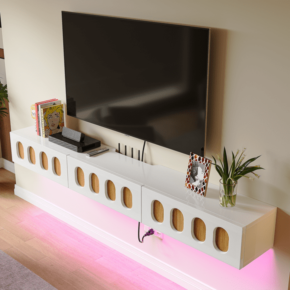 FloatiCasa 86" High Gloss Floating TV Stand Wall-Mounted, No Assembly Required Floating TV Console for TVs up to 90"
