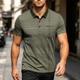 thumbnail image 7 of Men’s Short Sleeve Quick Dry Moisture Wicking Golf Polo Shirt with Pocket Bussiness Casual Striped Tee Tops for Middle-aged Size 3XL Green, 7 of 7