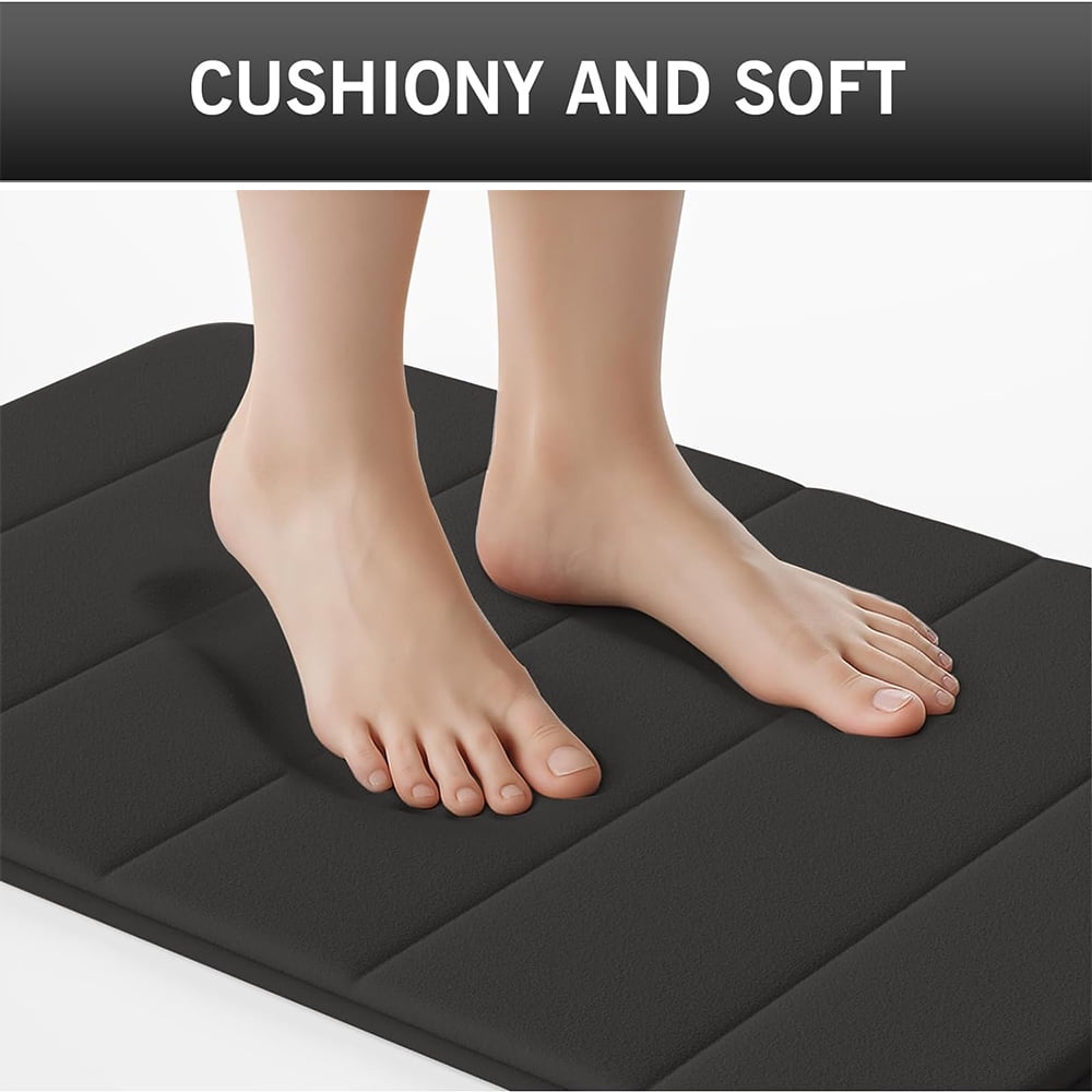Januofit Bathroom Rugs Set 2 Piece Memory Foam Bath Rugs Non-Slip Bath Mat,Washable Room Mats,Absorbent Shaggy Rugs Super Soft Kitchen Mats, Batroom Carpets for Bathroom,Tub,Shower Home Decor（Black）