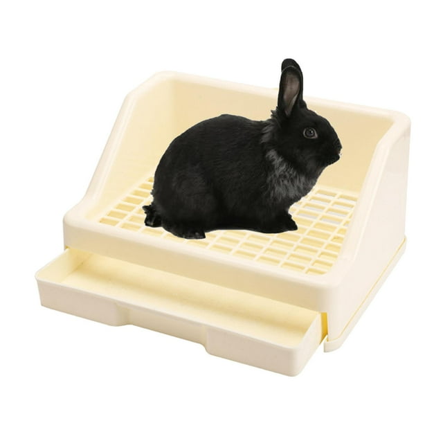 Caja de arena para conejos con cajón Caja de inodoro para mascotas Orinal Trainer Bandeja de esquina Jaula para mascotas de animales para hám - Beige Yinane Bandeja de arena para inodoro