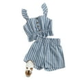 thumbnail image 1 of Qmyliery 2 Pieces Kids Suit Set, Girls Striped Square Collar Sleeveless Pullover+ Short Pants for Summer, Dusty Blue, 1 of 1