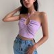 thumbnail image 4 of VISgogo Chaleco de color sólido a la moda para mujer Sexy Cross Hollow Exposed Navel Tie-up Halter Tops VISgogo moda, 4 of 5