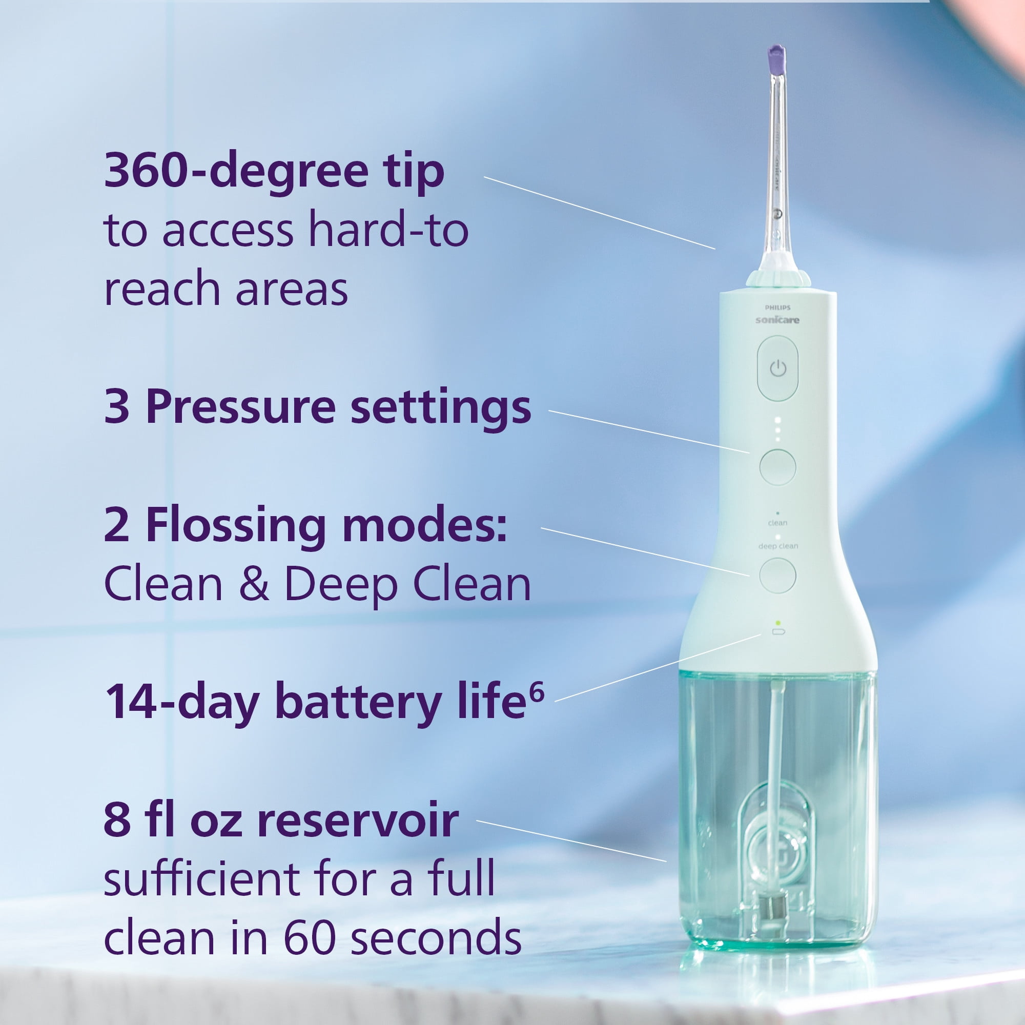 Philips Sonicare Cordless Power Flosser 3000 - Water Flosser with