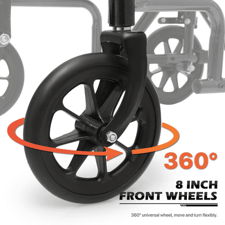 monicare *FDA APPROVED* Lightweight Transport Wheelchair with 16" Seat, Folding Transport Chair with Swing Away Footrests and Flip Back Backrest, Black