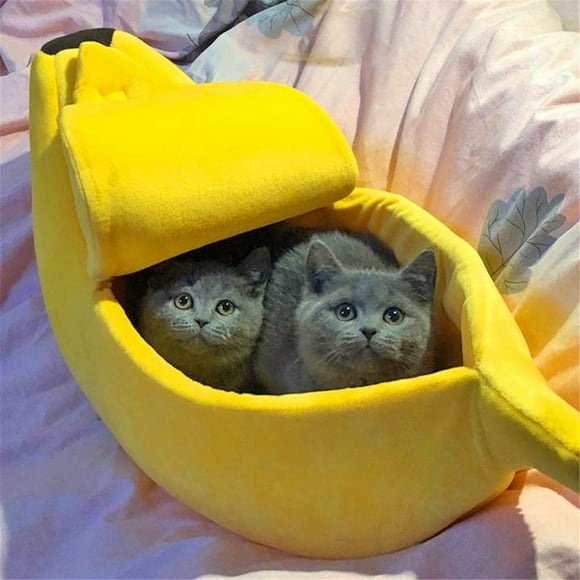 LSLJS Small Pet Bed Banana Shape Warm Soft Plush Breathable Bed Banana Bed