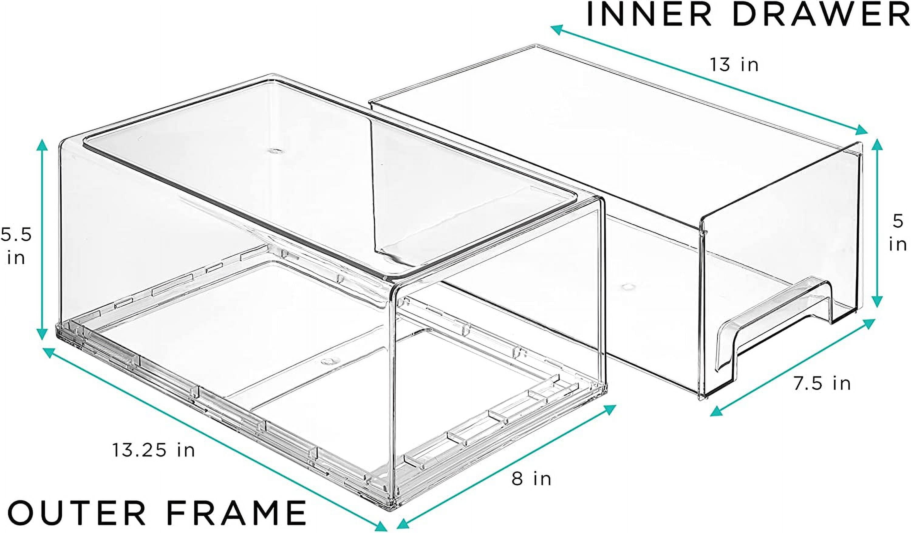 Large  Stackable Storage Drawers – 2-Pack Plastic Organizer Bins with Handles – Stackable Pull-Out Storage for Closet, Pantry, Office, Bathroom